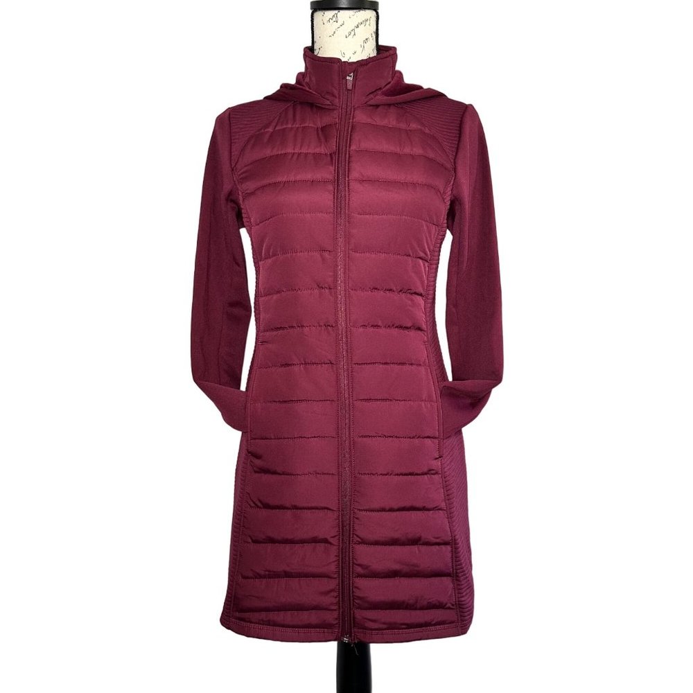 TEK GEAR | Maroon/Burgundy Knee Length Hooded Workout Jacket | Size XS